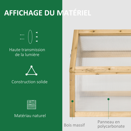 Mini serre de jardin toit ouvrable polycarbonate sapin pré-huilé