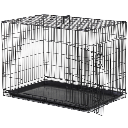 Cage caisse de transport pliante pour chien en métal noir 91 x 61 x 67 cm - Pawhut