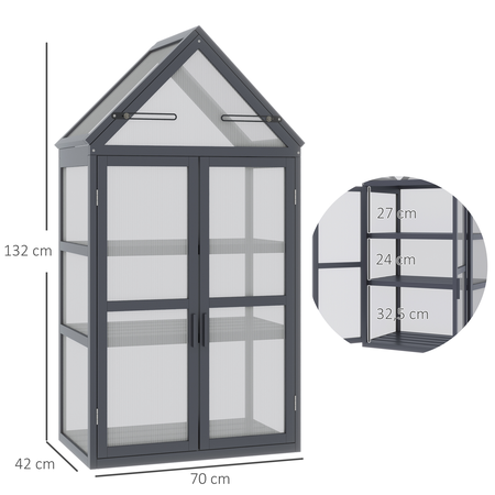 Mini serre de jardin 2 portes toits ouvrables polycarbonate sapin gris