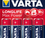 Blister de 4 piles LONGLIFE Max Power LR06 AA 1,5V - VARTA - 4706110404