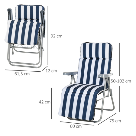 Lot de 2 chaises longues pliables bleu blanc