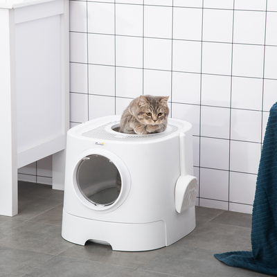 Maison de toilette pour chat 2 portes pelle PE blanc