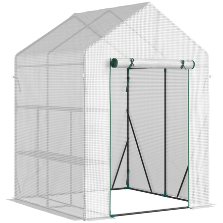 Serre de jardin 2 tablettes acier PE haute densité transparent blanc