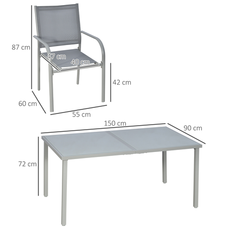 Ensemble de jardin 6 personnes avec table à manger gris