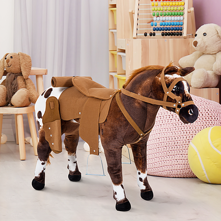 Cheval debout en peluche effets sonores marron blanc