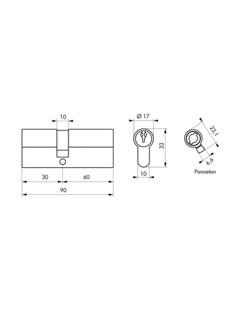 Cylindre à double entrée EDF-R 30X30 sans clé - BEAURAIN DISTRIBUTION - RIFEP230302CL