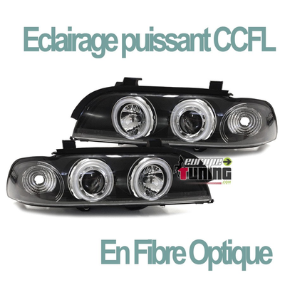 PHARES FEUX NOIRS ANGEL EYES ANNEAUX LED CCFL BMW SERIE 5 E39 PHASE 1 (00504)