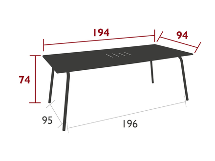 Table de jardin rectangulaire en métal Monceau 8 places Gris Lapilli - Fermob