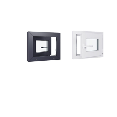 Fenêtre PVC - Triple Vitrage - Tirant droite - Poignée à gauche - Ferrage droite - Blanc & Anthracite