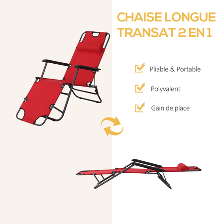 Chaise longue transat 2 en 1 pliable