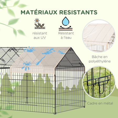 Parc enclos métal cage extérieure 3 portes et trappe surface abrité PE