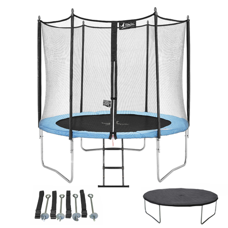 Kangui - Trampoline de jardin 250 cm + filet de sécurité + échelle + bâche de protection + kit d'ancrage | Normes EU | Montage facile