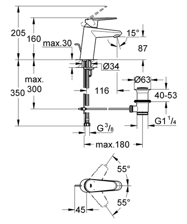 Mitigeur de lavabo taille S EURODISC COSMOPOLITAN monocommande - GROHE - 33183-002