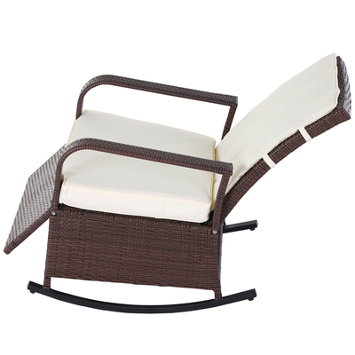 Rocking chair extérieur style cosy coussins inclus résine tressée chocolat