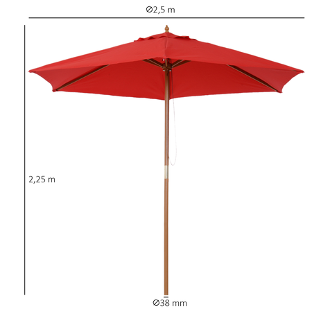 Parasol droit hexagonal dim. Ø 2,5 x 2,3H m bambou polyester