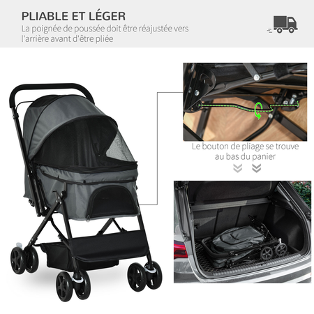 Poussette buggy pliable chien chat panier et sac de rangement