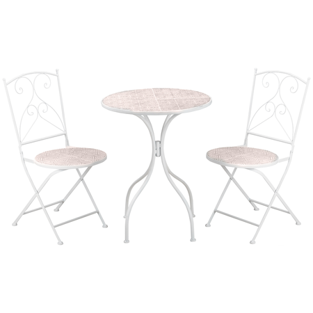 Ensemble de jardin bistro 3 pièces 2 chaises pliantes table ronde blanc