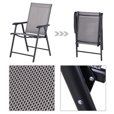 Lot de 2 chaises de jardin pliantes avec accoudoirs métal époxy textilène noir gris