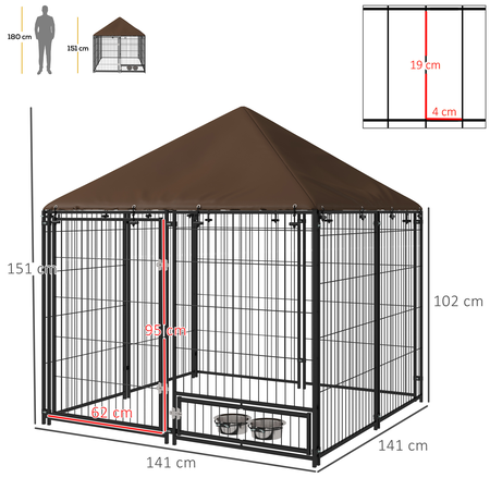 Chenil extérieur pour chien métal noir tissu marron