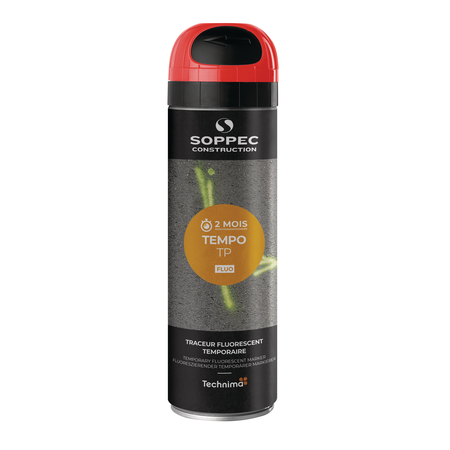 Bombe peinture temporaire Tempo TP 500ml - rouge fluo - SOPPEC - 141613O