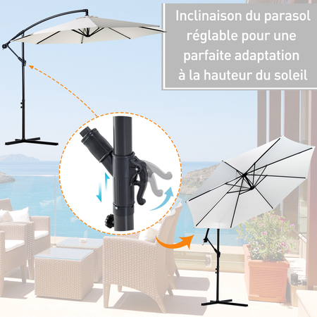 Parasol déporté octogonal inclinable Ø 3 x 2,5H m