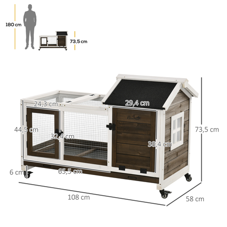 Clapier à lapin sur roulettes design chalet sapin acier café blanc