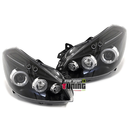 PHARES NOIRS ANNEAUX LED FEUX ANGEL EYES RENAULT CLIO 3 2005 - 2009 (05496)