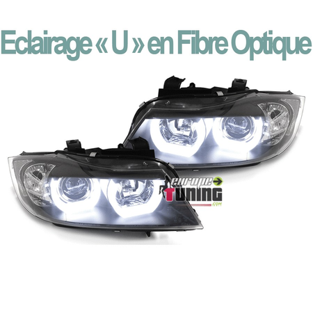 PHARES FEUX AVANTS NOIRS ANGEL EYES CELIS EN U BMW SERIE 3 E90 & E91 PHASES 1 05-08 (04230)