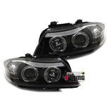 PHARES FEUX ANGEL EYES NOIRS ANNEAUX LEDS BMW SERIE 3 E90 & E91 PHASES 1 05-08 (01032)