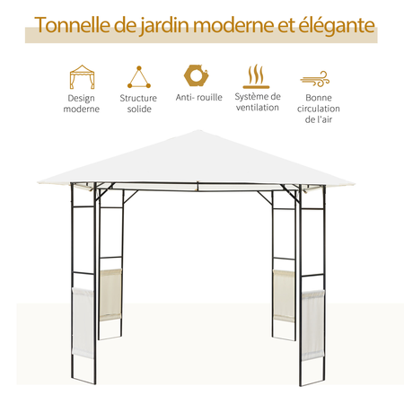 Tonnelle barnum pavillon de jardin métal époxycpolyester haute densité crème