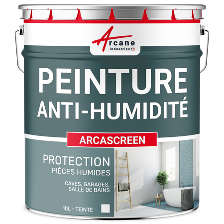 Peinture anti humidité pour des murs humides de salle de bain ou cave : ARCASCREEN ANTI HUMIDITE-10 L (jusqu'à 40 m²) -ARCANE INDUSTRIES