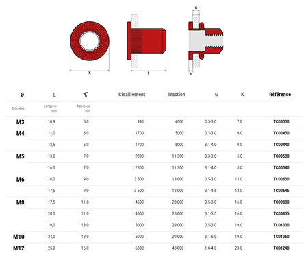 Ecrous crantés acier tête plate M10X30 boîte de 100 - SCELL-IT - TCD1030