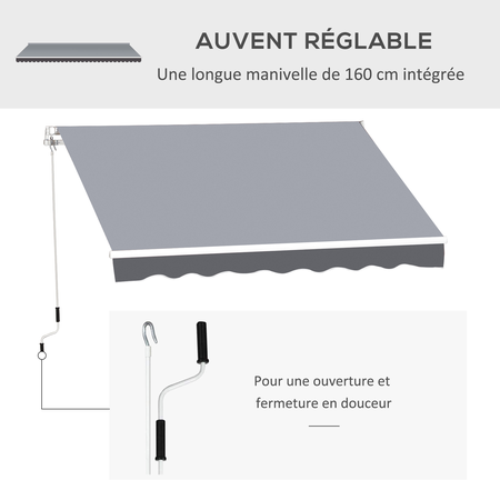 Store banne manuel rétractable dim. 2,5L x 2l (avancée) m  gris