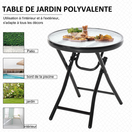 Table basse ronde bistro de jardin pliable noir