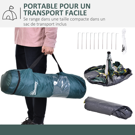 Tente de camping pop up 3 personnes avec sac jaune gris vert