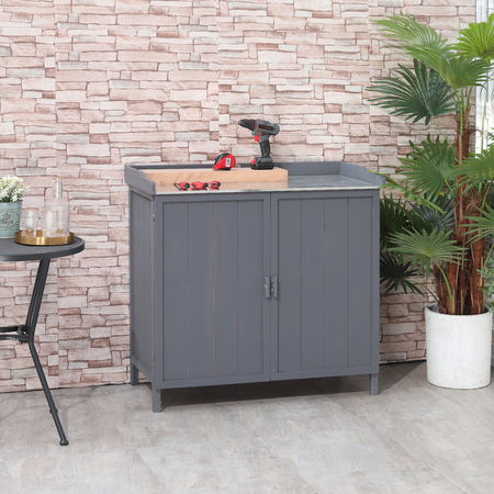 Armoire de jardin table de rempottage 2 en 1 bois gris