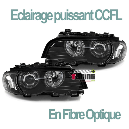 PHARES NOIRS ANNEAUX FEUX ANGEL EYES CCFL BMW SERIE 3 E46 COUPE CABRIOLET 99-03 (05165)