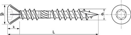 Boîte de 200 vis terrasse à tête fraisée bombée Torx double filetage A4 5x60mm - ACTON - 643275X60