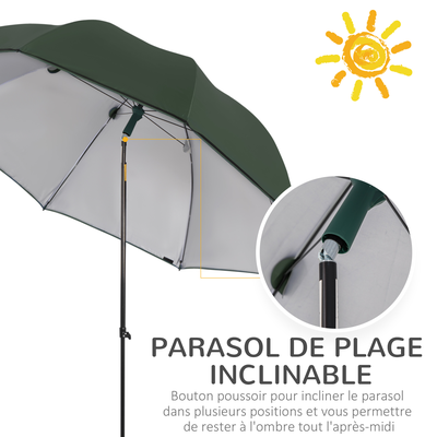 Parasol abri solaire 2 en 1 Ø 2,2 x 2,2H cm métal polyester vert