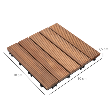 Dalles terrasse emboîtables - lot de 27 pcs, surface max. 2,5 m² - sapin teinté