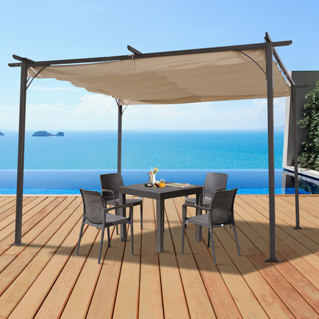 Pergola rétractable polyester beige métal époxy noir