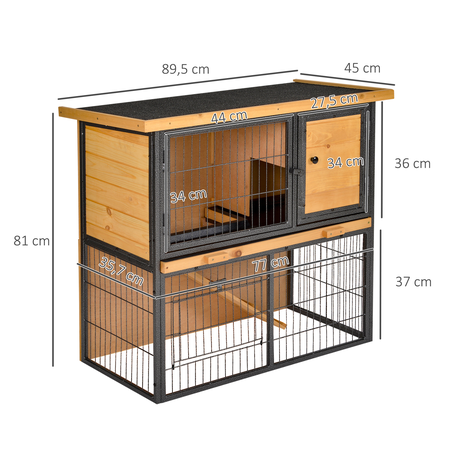 Clapier cage à lapin 2 niveaux 3 portes métal époxy pin pré-huilé