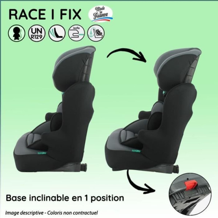 Siege Auto  isofix NANIA RACE I FIX 76-140 cm R129 ‚Äìde 3 a 10 ans ‚Äì Tetiere réglable - Base inclinable - Rouge -Fabrication