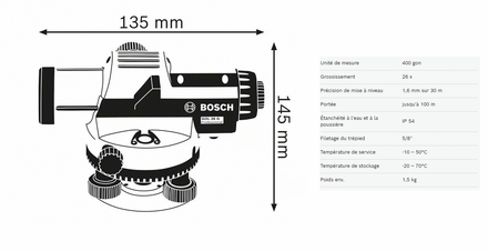 Niveau optique GOL 26G Professional avec trépied en coffret standard - BOSCH - 061599400C