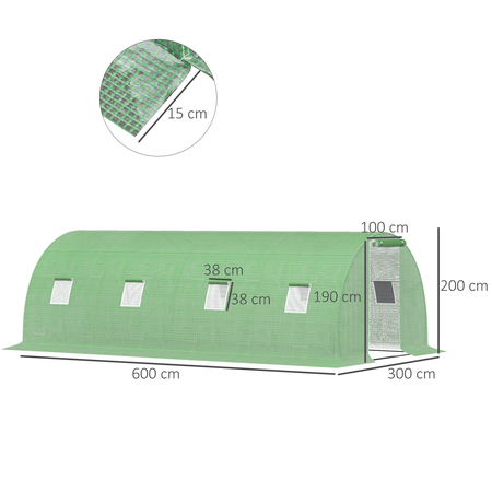 Serre de jardin tunnel surface sol 18 m² acier PE vert