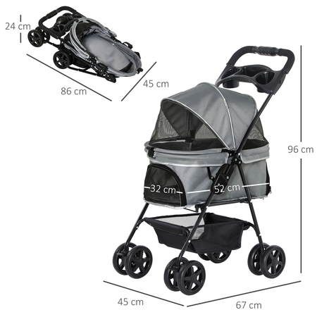 Poussette buggy pliable chien chat panier rangement 4 roues