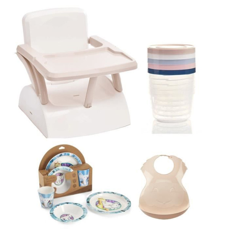 Rehausseur Pack Repas 2eme √Çge - Thermobaby -  chaise - 5 boîtes de conservation - Coffret vaisselle - Bavoir semi-rigide