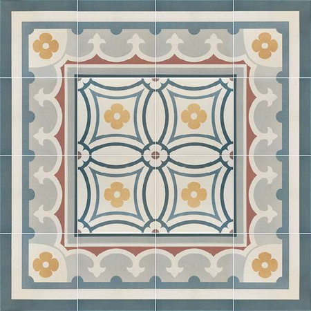 CAPRICE - SAINT TROPEZ BORDURE - Carrelage 20x20 cm aspect ciment motif floral coloré