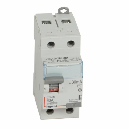 Interrupteur différentiel DX³-ID 2P 230V 63A type AC 30mA - LEGRAND - 411506