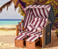 Corbeille de plage cabine 2 places pliable avec coussins beige bordeaux